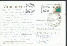 Canada Post Card 1999 Vancouverl Sent To Pakistan - Enteros Postales Del Correo