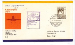 VOL268  - DANIMARCA  LUFTHANSA , Primo Volo Boeing 737 1972 Per Oslo .  Timbro D'arrivo - Airmail