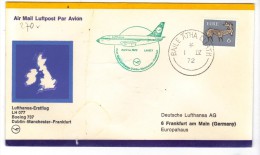 VOL270  - IRLANDA LUFTHANSA , Primo Volo Boeing 737 1972 Per Francoforte .  Timbro D'arrivo - Covers & Documents