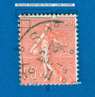 VARIÉTÉS FRANCE 1926 N° 199  SEMEUSE  LIGNÉE 50 C  DOS TRACE CHARNIÈRE OBLITÉRÉ ARTHUR MAURY 20.00 € - Used Stamps