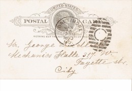 UNITED STATES 1890 - UNIQUE PRE-STAMPED POSTAL CARD OF 1 CENT MAILERD IN BALTIMORE POSTM JAN 14,1890 INVITATION OF FURNI - Brieven En Documenten