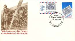 1981  50th Anniversary First Official Air Mail Australia - U.K.  Official FDC  Unaddressed - Primo Giorno D'emissione (FDC)