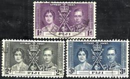 FIJI ISLANDS  CORONATION OF KGVI SET OF 3 ULH 12-05-1937 POSTMARK LIGHT SG246-48 READ DESCRIPTION !! - Fiji (...-1970)