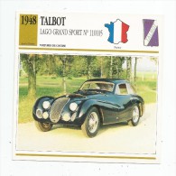 Fiche Illustrée , Automobile , Voitures De Course , Edito-service , France , 1948 ,  Talbot , Lago Grand Sport N° 110105 - Voitures