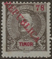 Timor – 1913 King Carlos Local REPUBLICA Overprinted 78 Avos - Timor