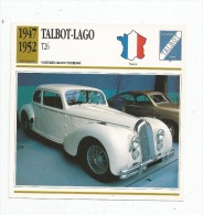 Fiche Illustrée , Automobile , Voitures De Grand Tourisme , Edito-service , France , 1947/1952 , Talbot-Lago , T26 - Autos