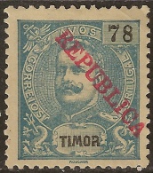 Timor - 1913 King Carlos Local REPUBLICA Overprinted 78 Avos - Timor