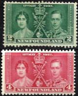 BRITISH NEWFOUNDLAND KGVI CORONATION SET 2 - 4 CENTS MHG 1937 SG254-55 READ DESCRIPTION !! - 1908-1947