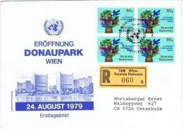 ONU-L57 - NATIONS-UNIES Bureaux De Vienne N° 1 Et 4 Sur FDC Recommandé Avec Bloc De 4 Pour Unterkulm 1979 - FDC