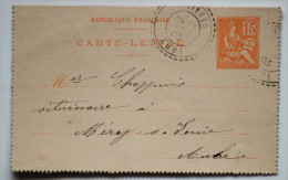 Saviéres à Mery Sur Seine.Cachet  TYPE 24.Année 1903. ( 2 Scanners) - Letter Cards