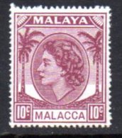 Malaya Malacca 1954-7 QEII 10c Brown-purple Definitive, MNH - Malacca