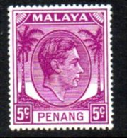Malaya Penang 1952 GVI 5c Bright Purple Definitive, MNH - Penang