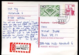 BERLIN P110 Postkarte EINSCHREIBEN Wetzlar -Halle-Neustadt 1979 - Cartoline - Usati