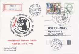 J0884 - Czechoslovakia / Postal Stationery (1992) V. Havel; Plzen 1: Internat. Chess Tournament Mephisto GRAND PRIX '92 - Enveloppes