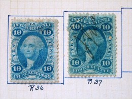 USA 1862 Revenue Stamps (Fiscal) - R36 - R37 - Fiscale Zegels