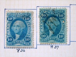 USA 1862 Revenue Stamps (Fiscal) - R36 - R37 - Steuermarken