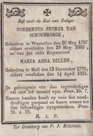 Zeer Oud Doodsprentje Westerloo 1805 Norbertus Petrus Van Schoubroeck X Moll 1831 Maria Anna Dillen Westerlo Mol Brepols - Devotion Images