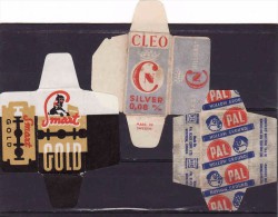 3 Old Razor Blade Wrappers-Rasierklinge Verpackungen-Enveloppeurs Lames De Rasoir-LAMETTA DA BARBA,Smart,Cleo,Pal-Canada - Hojas De Afeitar