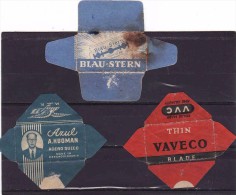 3old Razor Blade Wrappers-Rasierklinge Verpackungen-Enveloppeurs Lames De Rasoir-LAMETTA DA BARBA,Blau Stern,Azul,Vaveco - Razor Blades