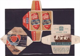 3 Old Razor Blade Wrappers-Rasierklinge Verpackungen-Enveloppeurs Lames De Rasoir-LAMETTA DA BARBA, Diu, Gom Luxux - Razor Blades