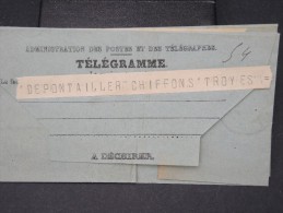 FRANCE- Télegramme De Troyes En 1907 A Voir   P4459 - Telegraaf-en Telefoonzegels