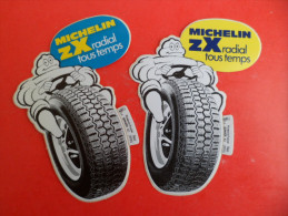 Vintage 2 Autocollants MICHELIN ZX Radial Tous Temps Bibendum -10 Cm X 7,3 Cm Bleu Et Jaune 1967 - Stickers