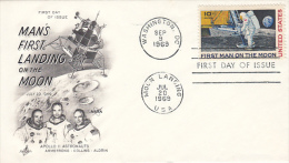 18425- SPACE, COSMOS, APOLLO 11, FIRST STEP ON THE MOON, CREW, PROBE, EMBOISED COVER FDC, 1969, USA - América Del Norte