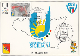 18494- WATER POLO, BASKETBALL, SICILY'97 UNIVERSITY GAMES, MAXIMUM CARD, 1997, ITALY - Water-Polo