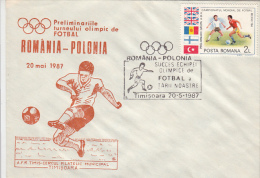 18500- SOCCER, OLYMPIC QUALIFIERS, ROMANIA POLAND GAME, SPECIAL COVER, 1987, ROMANIA - Lettres & Documents