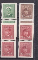 Canada1942-3mnh**pairs Of263-5,267 - Coil Stamps