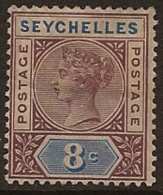 SEYCHELLES 1890 8c QV SG 11 HM PL183 - Seychellen (...-1976)