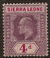 SIERRA LEONE 1904 4d KE VII SG 92 UNHM PL131 - Sierra Leone (...-1960)