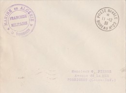 ALGERIE  1939  POSTE NAVALE  CACHET D'ARRIVEE - Covers & Documents