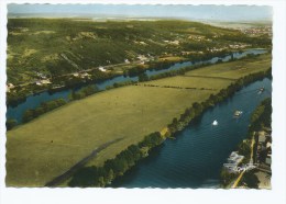 CPSM COLORISEE MANTES LA JOLIE ET LIMAY, VUE AERIENNE SUR LA SEINE FACE AUX COLLINES DE ST SAUVEUR, YVELINES 78 - Mantes La Jolie