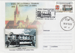 18555- TRAM, TRAMWAY, FIRST ELECTRIC TRAMWAY IN SIBIU, SPECIAL COVER, 2010, ROMANIA - Tram