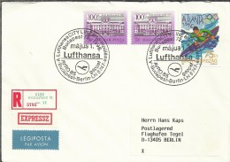 HUNGRIA BUDAPEST CC CERTIFICADA PRIMER VUELO BUDAPEST BERLIN 1985 - Cartas & Documentos