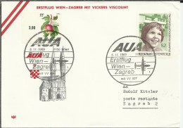 AUSTRIA CC PRIMER VUELO WIEN ZAGREB AL DORSO LLEGADA 1969 - Erst- U. Sonderflugbriefe