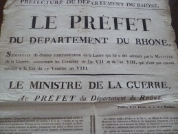 Affiche Placard 2 X A3.Guerre Révolution Conscrits Par Luylier Rhône An VIII - Plakate