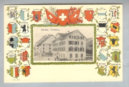 AK ZH Eglisau Schulhaus Ungebr. Prägelitho Wappen Fotofenster LAZ - Eglisau