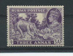 BURMA   1938    3a   Dull  Violet    MH - Birmanie (...-1947)