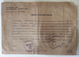 Certificato Di Nascita Del 1943 Terzo Reich Retro Timbro Ministero Affari Esteri Italiano Autenticita' - Documentos