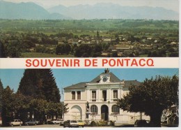 CPSM Souvenir De Pontacq - 2 Vues : Vue Générale - Hôtel De Ville - Pontacq