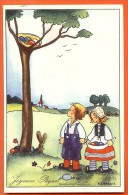 EZ-13  Humour, Joyeuses Pâques, On Roule Les Oeufs, Ils Sont Cachés Sur L'arbre... Lapin, Enfants.  Circulé En 1949 - Ostern