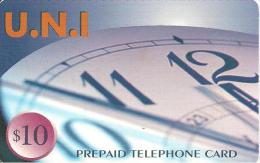 CARTE-PREPAYEE-USA-10$-NETWORK-U.N.I-HORLOGE-PAPIER GLACE-GRATTE-TBE - Altri & Non Classificati