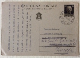 Cartolina Postale Con Risposta Pagata Spedita Il 5 Ottobre 1938 Timbro La Spezia - Poste & Facteurs