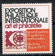 Viñeta  Exposition Philatelique Internationale PARIS 1975. Arphila ** - Expositions Philatéliques