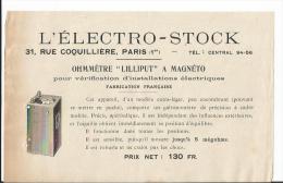 Publicité - Pub - L'électro-stock - Ohmmètre Liliput à Magnéto - Paris Rue Coquillière - Pubblicitari