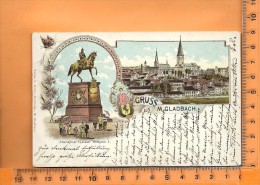 MÖNCHENGLADBACH: Lithographie Multi Vues, Gruss, Panorama, Kaiserbad, Kaiser Wilhelm Denkmal - Mönchengladbach