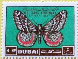 DUBAI PAPILLONS. 1 Valeur Emise En 1963.  Neuf Sans Charniere. ** MNH. CROIX ROUGE, RED CROSS - Schmetterlinge