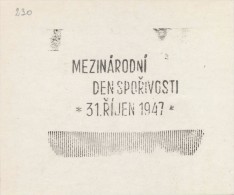 J1043 - Czechoslovakia (1945-79) Control Imprint Stamp Machine (R!): International Day Of Thrift; October 31, 1947 - Probe- Und Nachdrucke